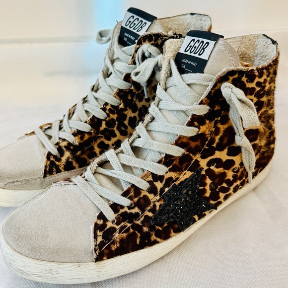 GOLDEN GOOSE Francy high top cut Sneakers leopard print pony skin upper 38 - Picture 1 of 11